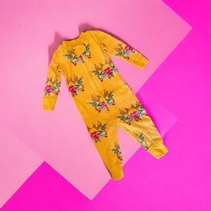 Hanna Andersson zip sleeper sz 6-12 months footless, fawn with flowers EUC